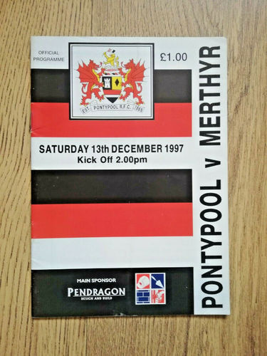 Pontypool v Merthyr Dec 1997 Rugby Programme