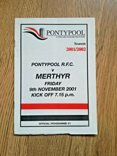 Pontypool v Merthyr Nov 2001 Rugby Programme
