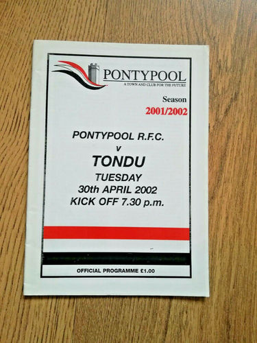 Pontypool v Tondu Apr 2002 Rugby Programme