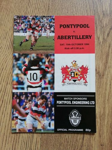 Pontypool v Abertillery Oct 1994 Rugby Programme