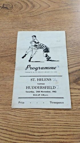 St Helens v Huddersfield Nov 1962 Rugby League Programme