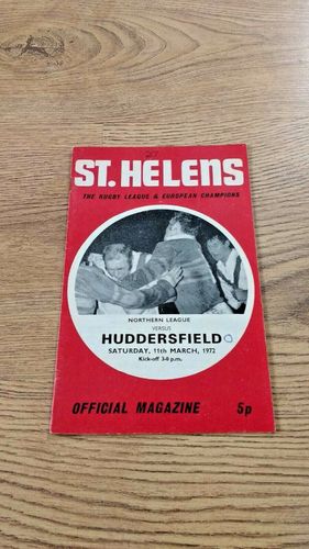 St Helens v Huddersfield Mar 1972 Rugby League Programme