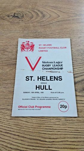 St Helens v Hull Apr 1981 Rugby League Programme