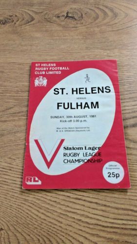 St Helens v Fulham Aug 1981 Rugby League Programme