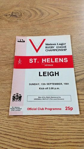 St Helens v Leigh Sept 1981 Rugby League Programme