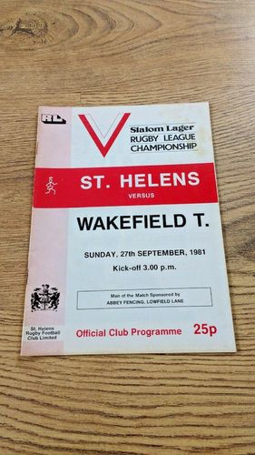 St Helens v Wakefield Trinity Sept 1981 Rugby League Programme