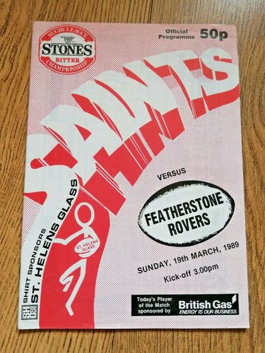 St Helens v Featherstone Rovers Mar 1989 Rugby League Programme