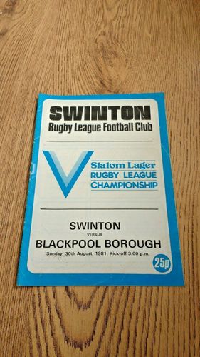Swinton v Blackpool Borough Aug 1981 Rugby League Programme