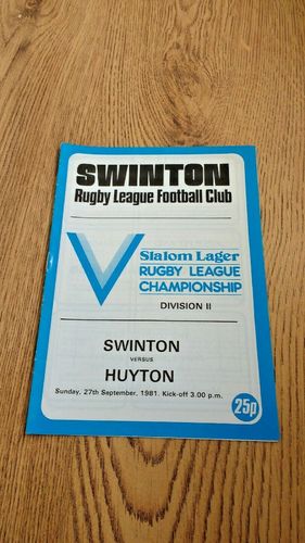 Swinton v Huyton Sept 1981 Rugby League Programme