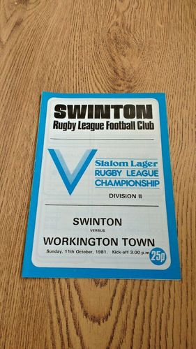 Swinton v Workington Town Oct 1981 Rugby League Programme