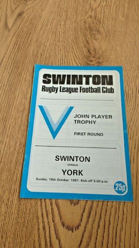 Swinton v York Oct 1981 JP Trophy Rugby League Programme