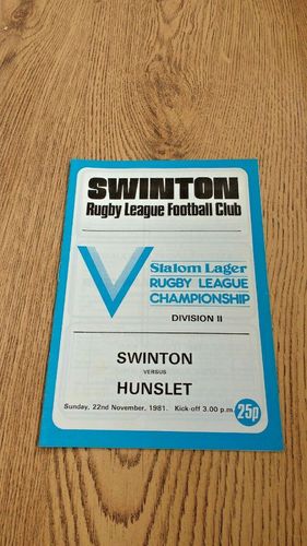 Swinton v Hunslet Nov 1981 Rugby League Programme