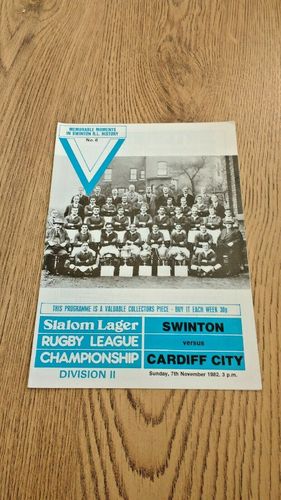 Swinton v Cardiff City Nov 1982 Rugby League Programme
