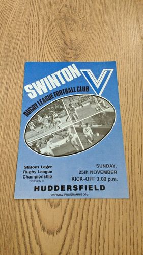 Swinton v Huddersfield Nov 1984 Rugby League Programme