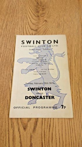 Swinton v Doncaster Feb 1975 Rugby League Programme