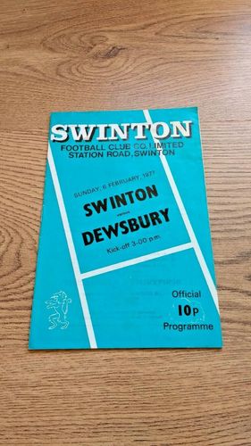 Swinton v Dewsbury Feb 1977 Rugby League Programme