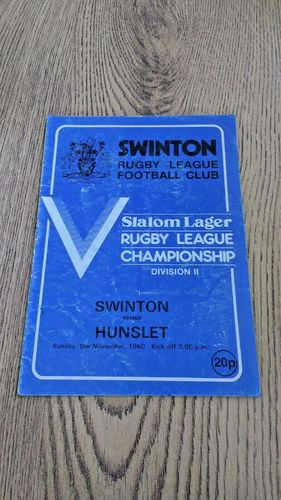 Swinton v Hunslet Nov 1980 Rugby League Programme