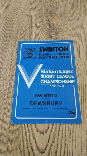 Swinton v Dewsbury Jan 1981 Rugby League Programme