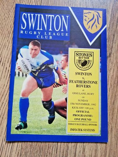 Swinton v Featherstone Nov 1992 Rugby League Programme