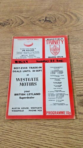 Wakefield Trinity v Wigan Aug 1975 Rugby League Programme
