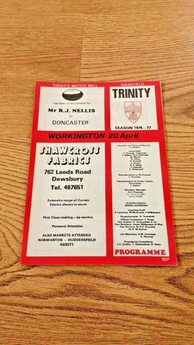 Wakefield Trinity v Workington Apr 1977 Rugby League Programme