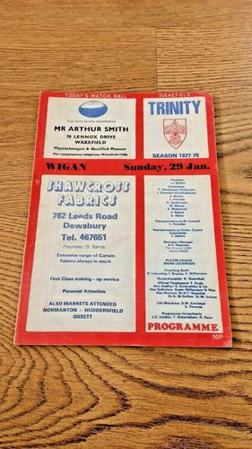Wakefield Trinity v Wigan Jan 1978 Rugby League Programme