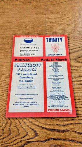 Wakefield Trinity v Widnes Mar 1978 Rugby League Programme