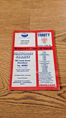 Wakefield Trinity v Bradford Northern Mar 1979 Rugby League Programme