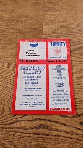 Wakefield Trinity v St Helens Apr 1979 Rugby League Programme