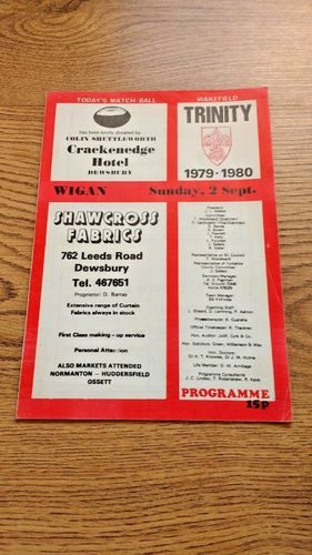 Wakefield Trinity v Wigan Sept 1979 Rugby League Programme