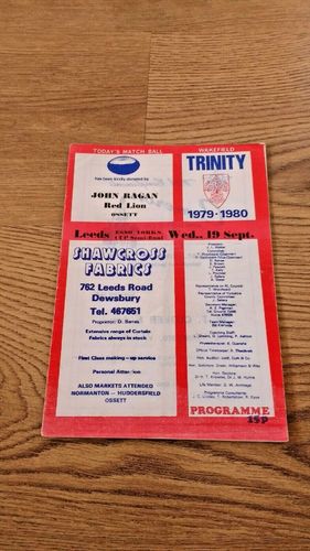 Wakefield Trinity v Leeds Sept 1979 Yorkshire Cup Semi-Final Rugby League Programme