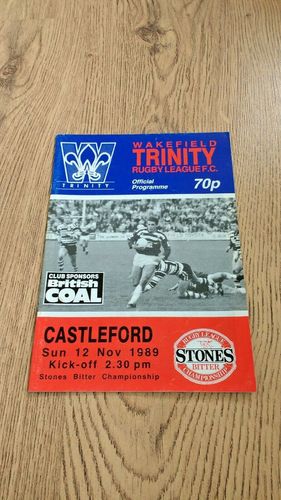 Wakefield Trinity v Castleford Nov 1989 Rugby League Programme
