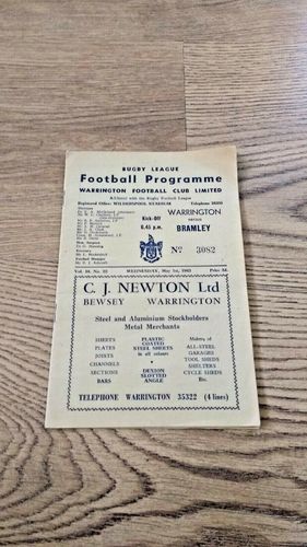 Warrington v Bramley May 1963 Rugby League Programme