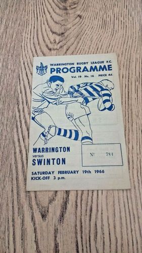 Warrington v Swinton Feb 1966 Rugby League Programme