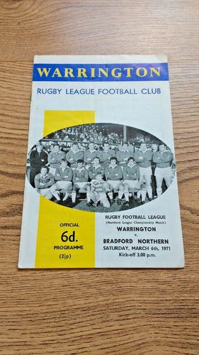 Warrington v Bradford Northern Mar 1971 Rugby League Programme