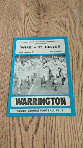 Warrington v St Helens Aug 1974 Rugby League Programme