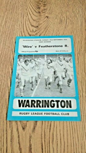 Warrington v Featherstone Rovers Sept 1974 Rugby League Programme