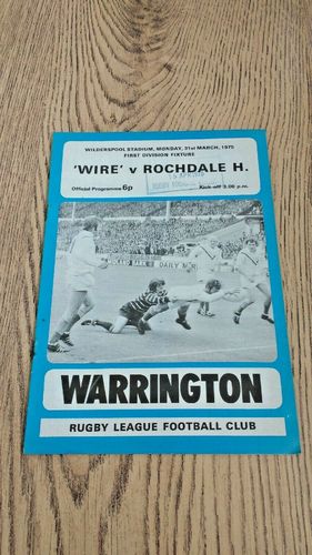 Warrington v Rochdale Hornets Mar 1975 Rugby League Programme