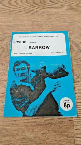 Warrington v Barrow Oct 1976 Rugby League Programme