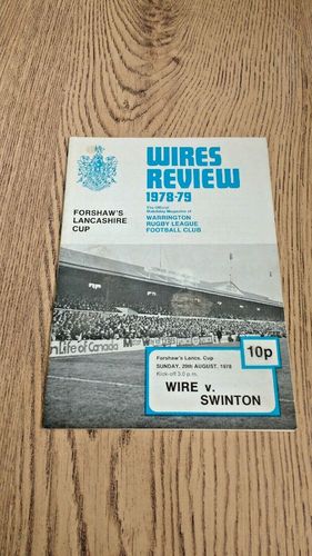 Warrington v Swinton Aug 1978 Lancashire Cup Rugby League Programme