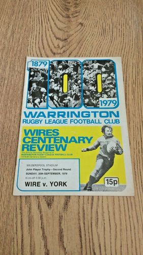 Warrington v York Sept 1979 JP Trophy Rugby League Programme