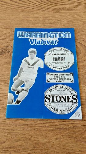Warrington v Bradford Northern Dec 1987 Rugby League Programme
