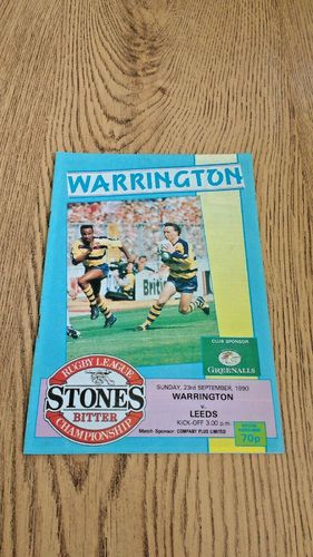 Warrington v Leeds Sept 1990 Rugby League Programme