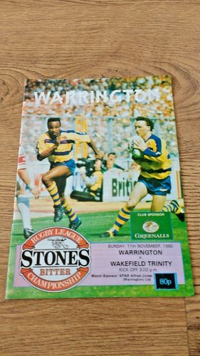Warrington v Wakefield Nov 1990 Rugby League Programme