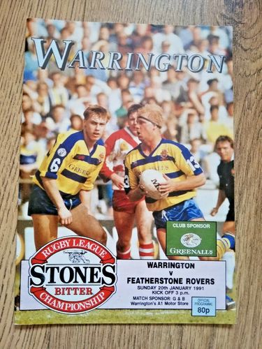 Warrington v Featherstone Rovers Jan 1991 Rugby League Programme