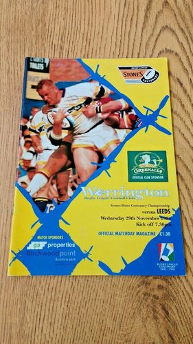 Warrington v Leeds Nov 1995 Rugby League Programme