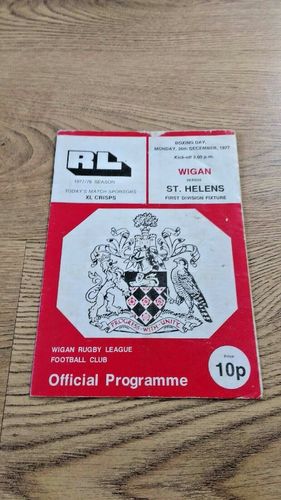 Wigan v St Helens Dec 1977 Rugby League Programme