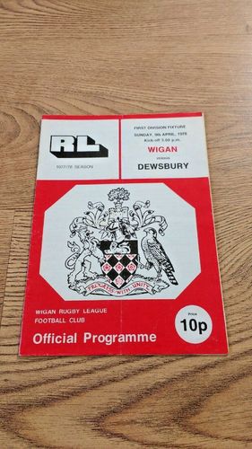 Wigan v Dewsbury Apr 1978 Rugby League Programme