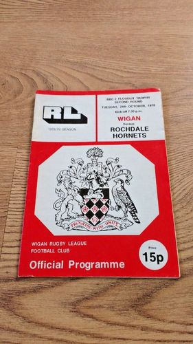 Wigan v Rochdale Hornets Oct 1978 Floodlit Trophy Rugby League Programme