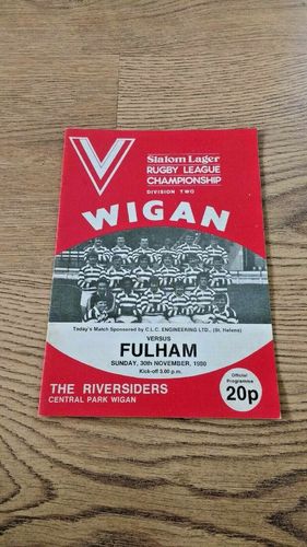 Wigan v Fulham Nov 1980 Rugby League Programme